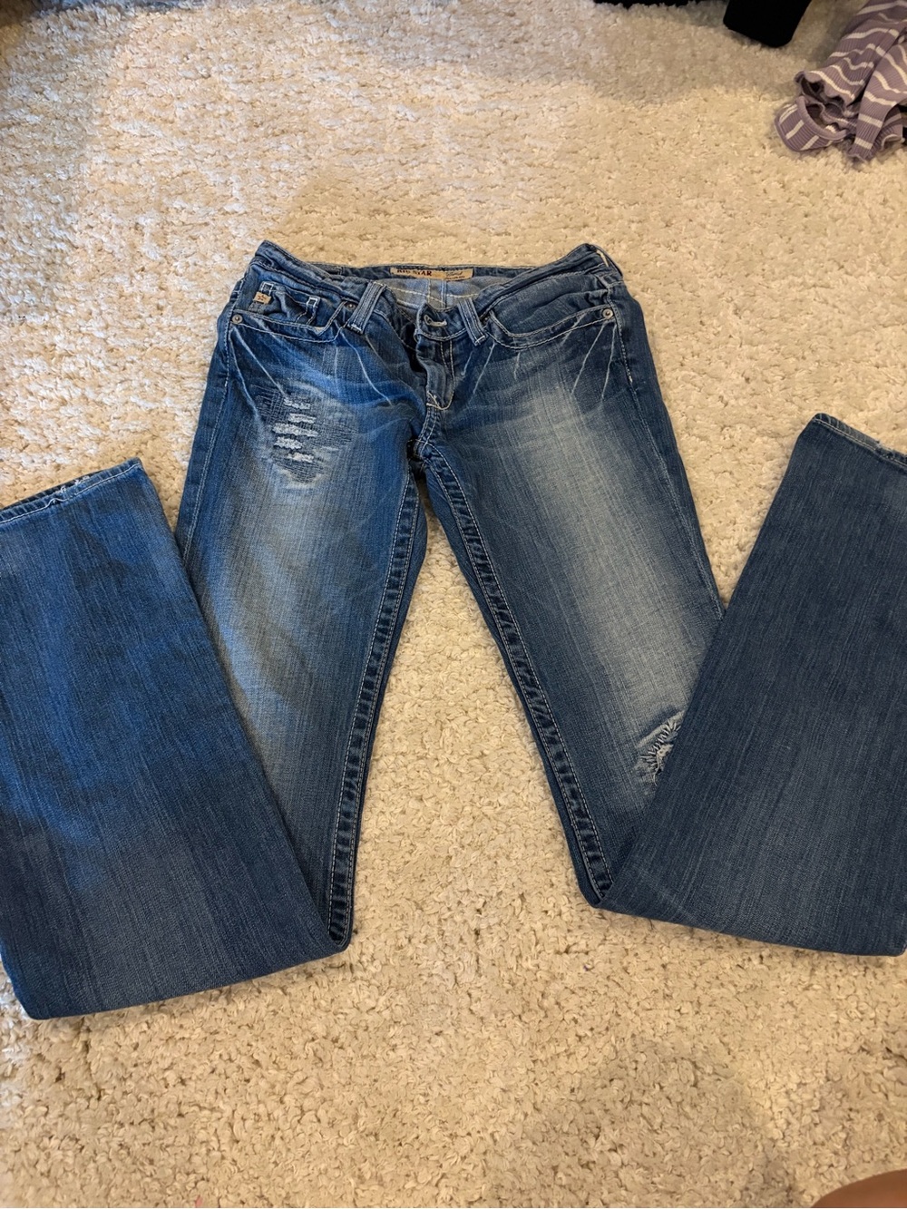 Women's Big Star Denim Flare Jeans in Medium Blue Distress